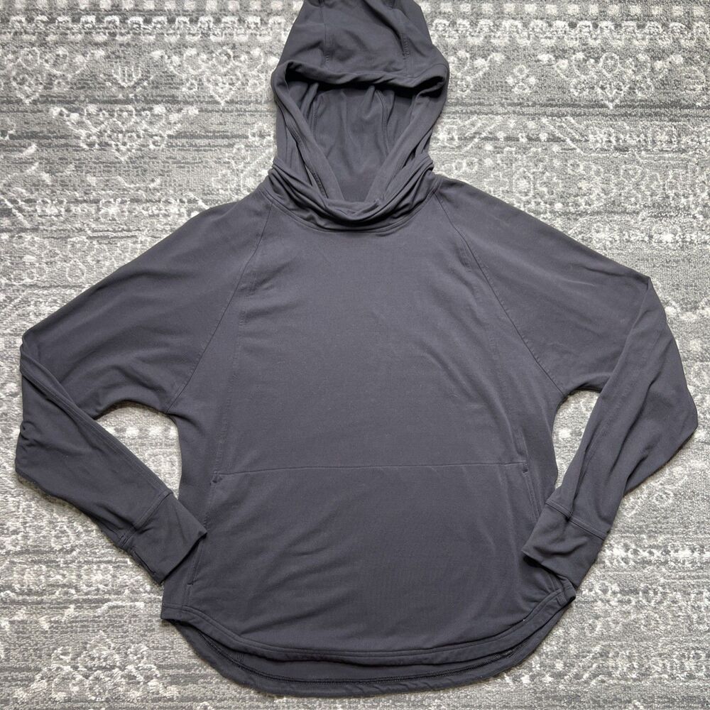Lululemon Cowl Neck Pullover Hoodie Black Size 12 Kangaroo Pocket Athleisure